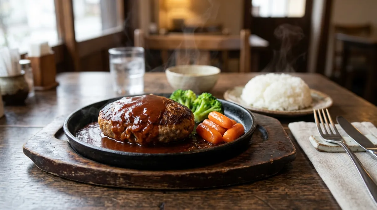 Japanese Hambagu (Hamburg Steak with Red Wine Sauce)