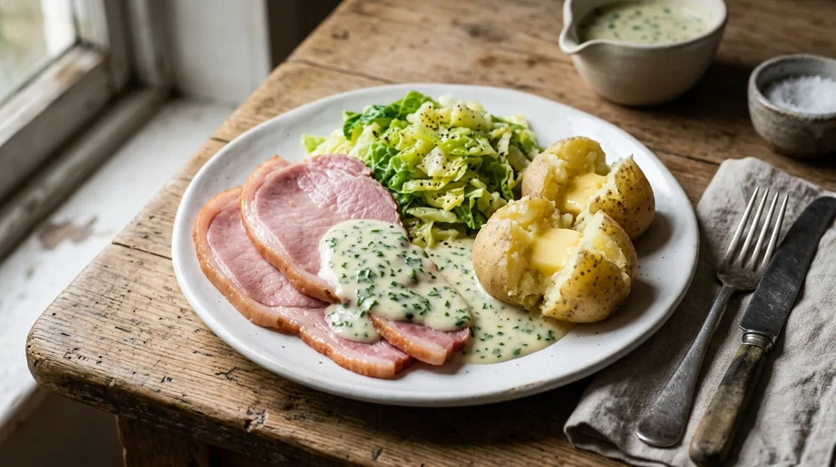 Irish Bacon and Cabbage with Parsley Sauce