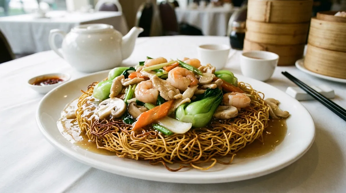 Hong Kong-Style Chow Mein (Golden Pan-Fried Noodles with Chicken and Shrimp)