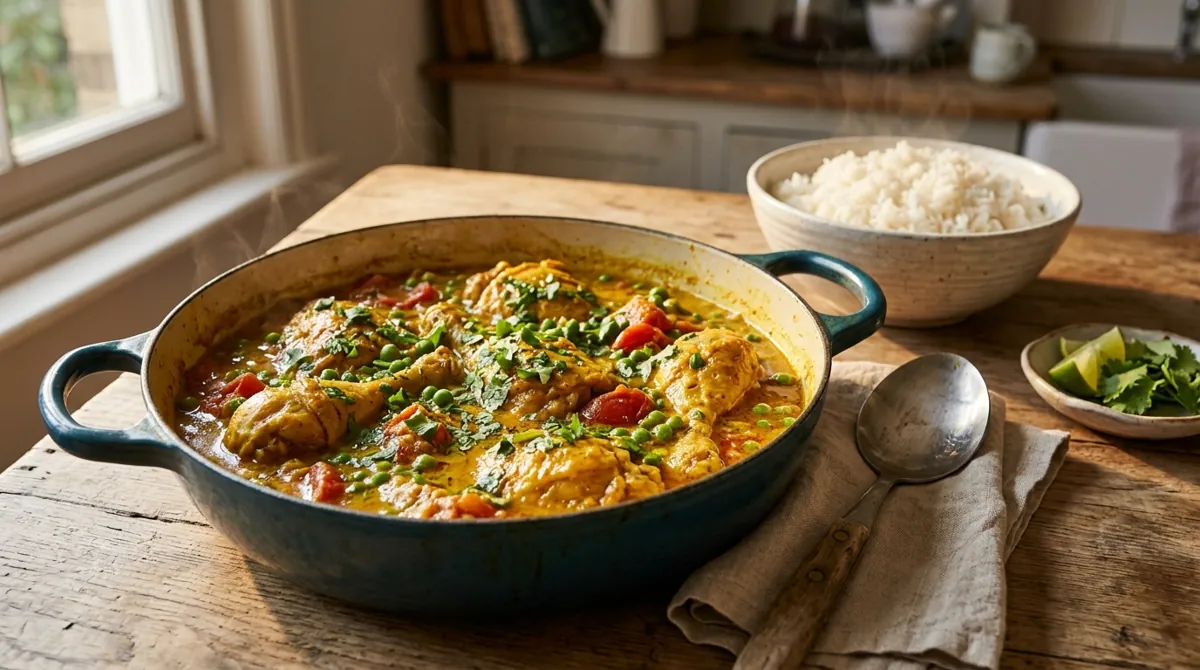 One-Pot Chicken Curry with Coconut Milk and Peas