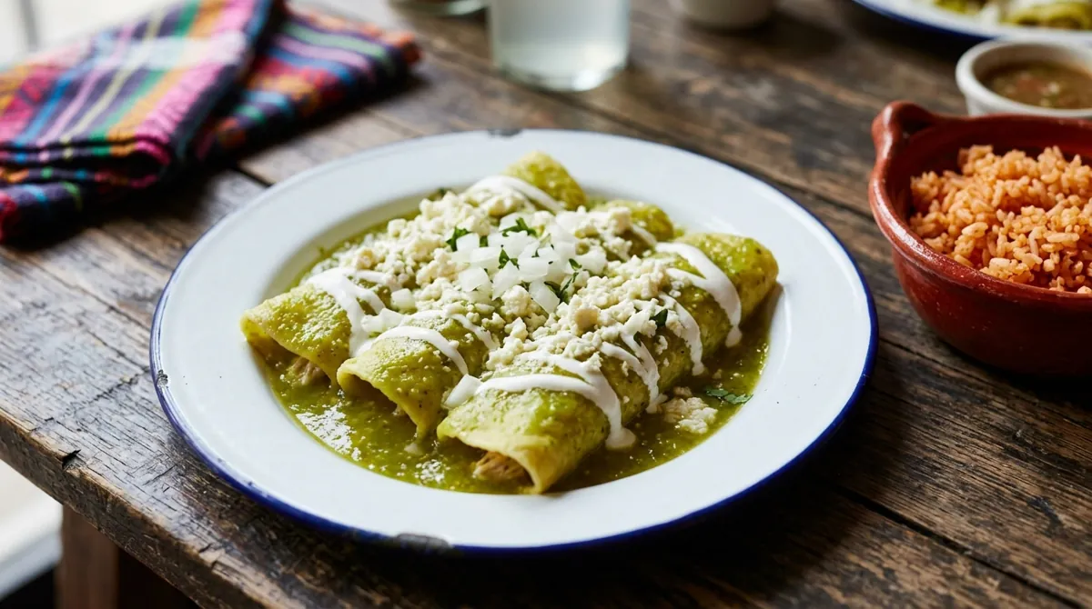 Enchiladas Verdes (Green Tomatillo Chicken Enchiladas)