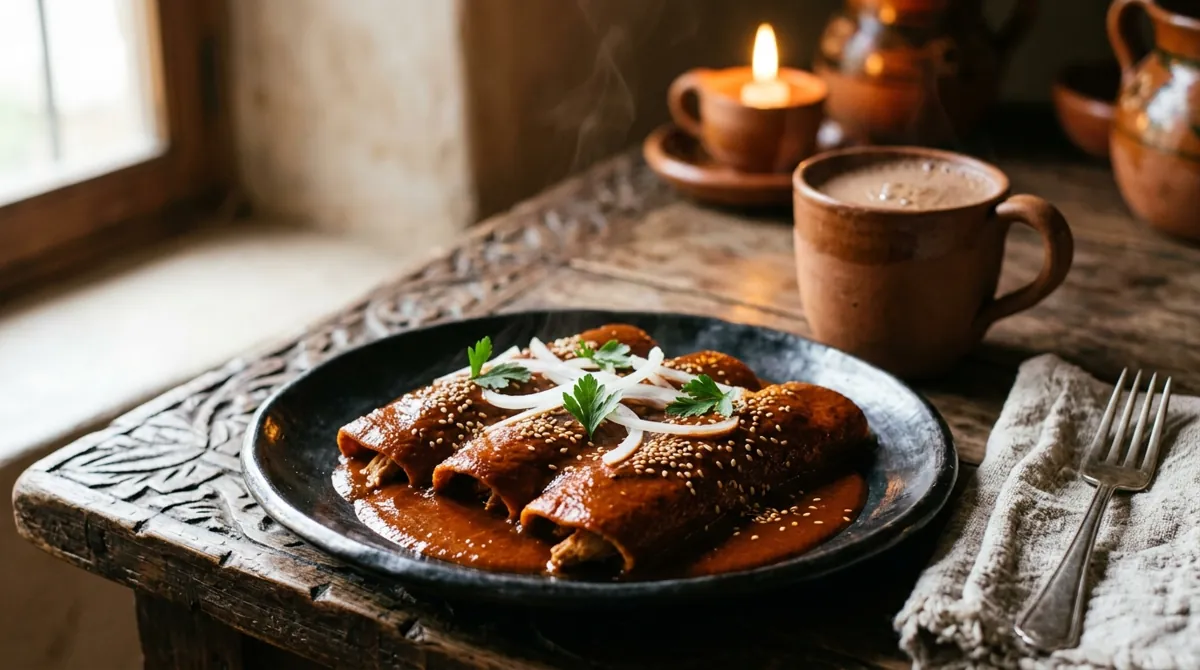 Enmoladas with Mole Coloradito (Mole Chicken Enchiladas)