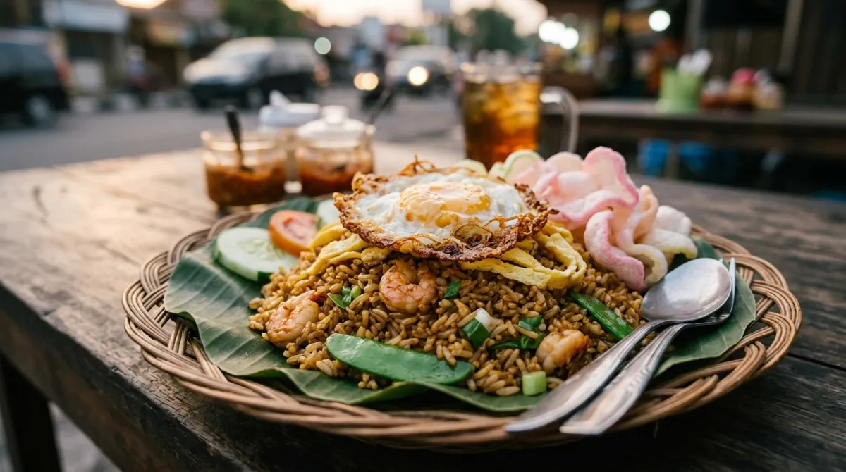 Nasi Goreng (Indonesian Fried Rice with Shrimp and a Fried Egg)