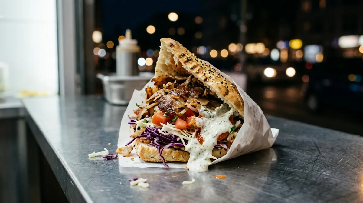Berlin Döner (German Döner Kebab in Flatbread with Cabbage and Döner Sauce)