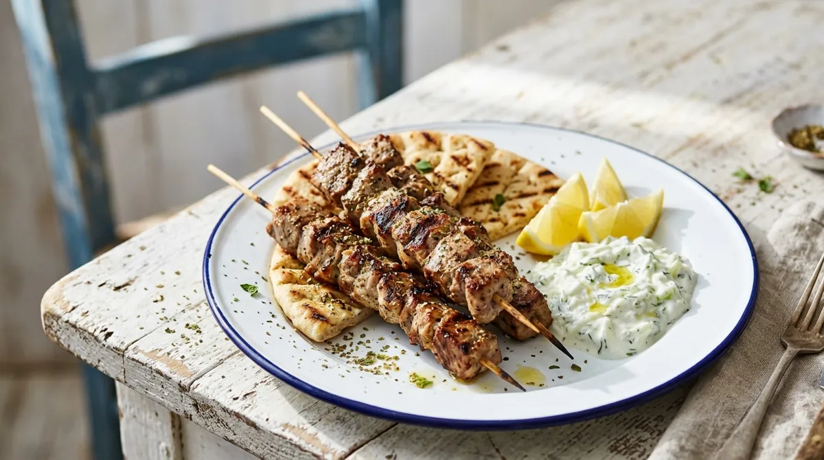 Pork Souvlaki (Greek Lemon-Oregano Pork Skewers with Tzatziki)