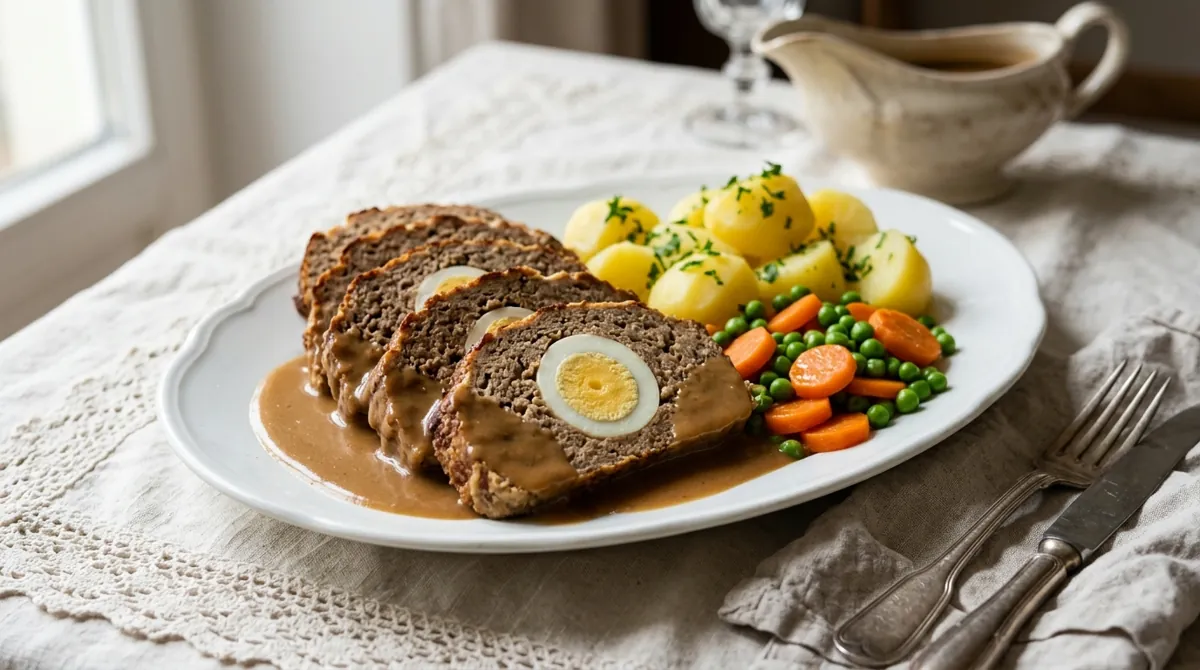 Falscher Hase (German Mock Hare Meatloaf with Eggs)