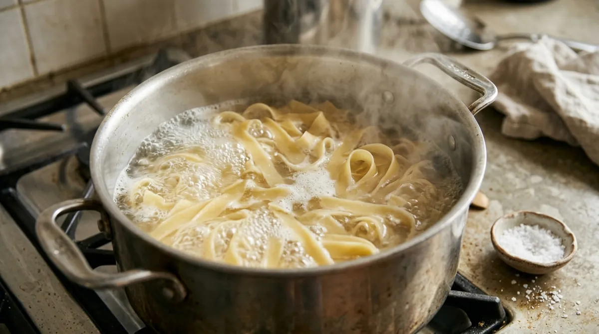 Step 1: Boil the fettuccine in well salted water until just al dente