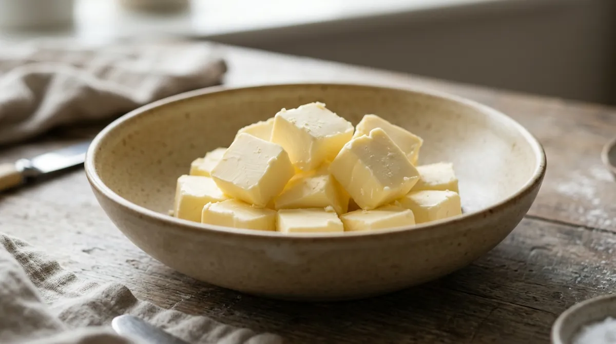 Step 2: Put the softened butter in a wide pan or a warm bowl
