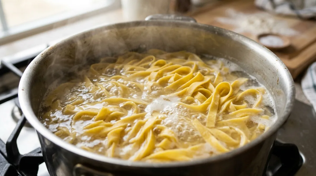 Step 3: Cook the fresh fettuccine for just 2 to 3 minutes and pull it a little before it's done