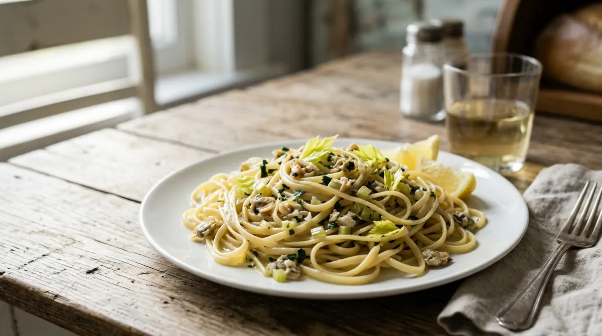 Linguine with White Clam Sauce (Canned Clams)