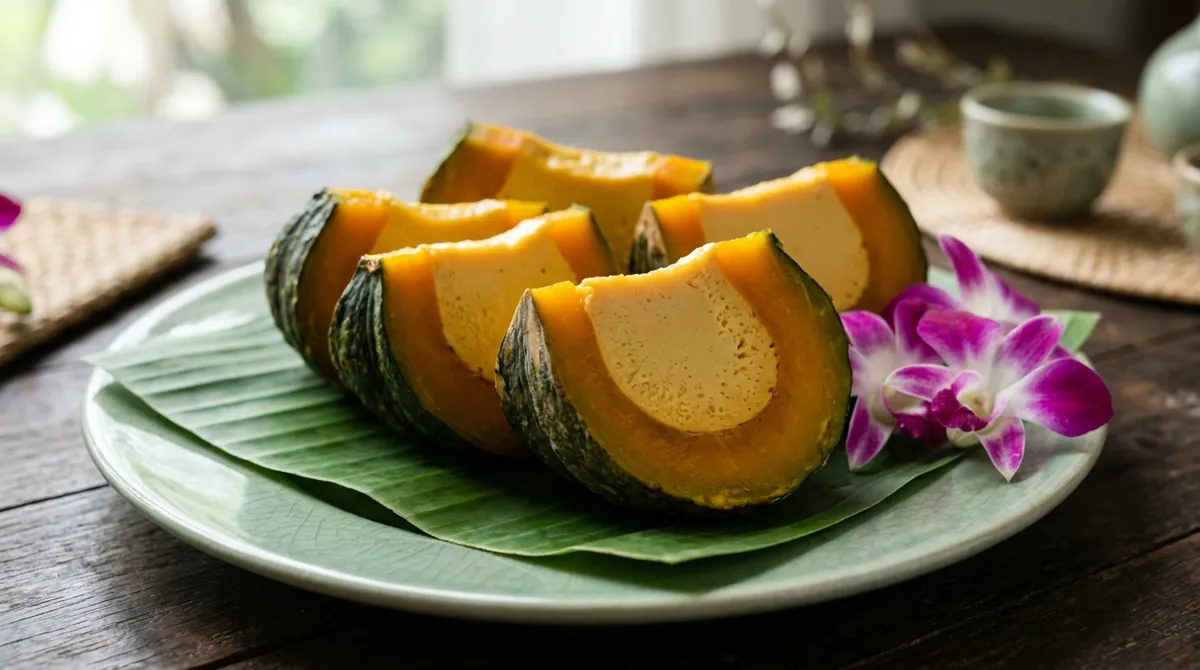 Sangkhaya Fak Thong (Thai Coconut Custard Steamed in a Whole Squash)