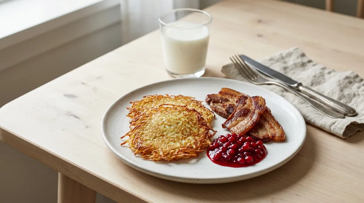 Swedish Raggmunk with Fried Pork and Lingonberries