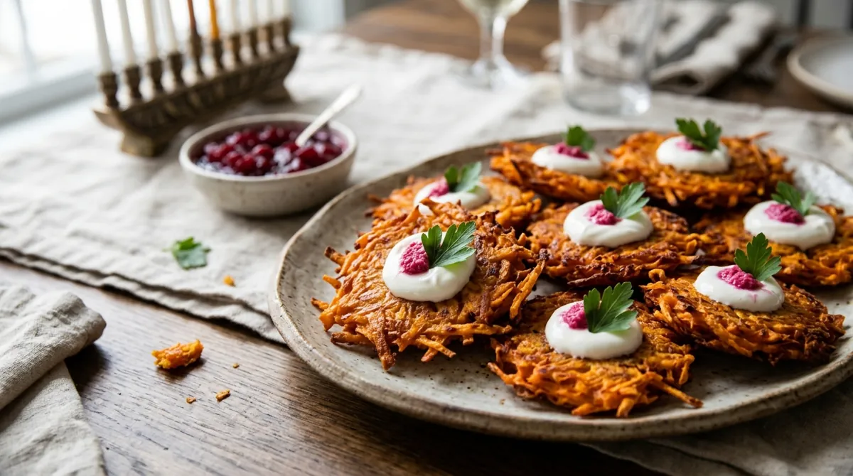 Sweet Potato Latkes with Horseradish Cream