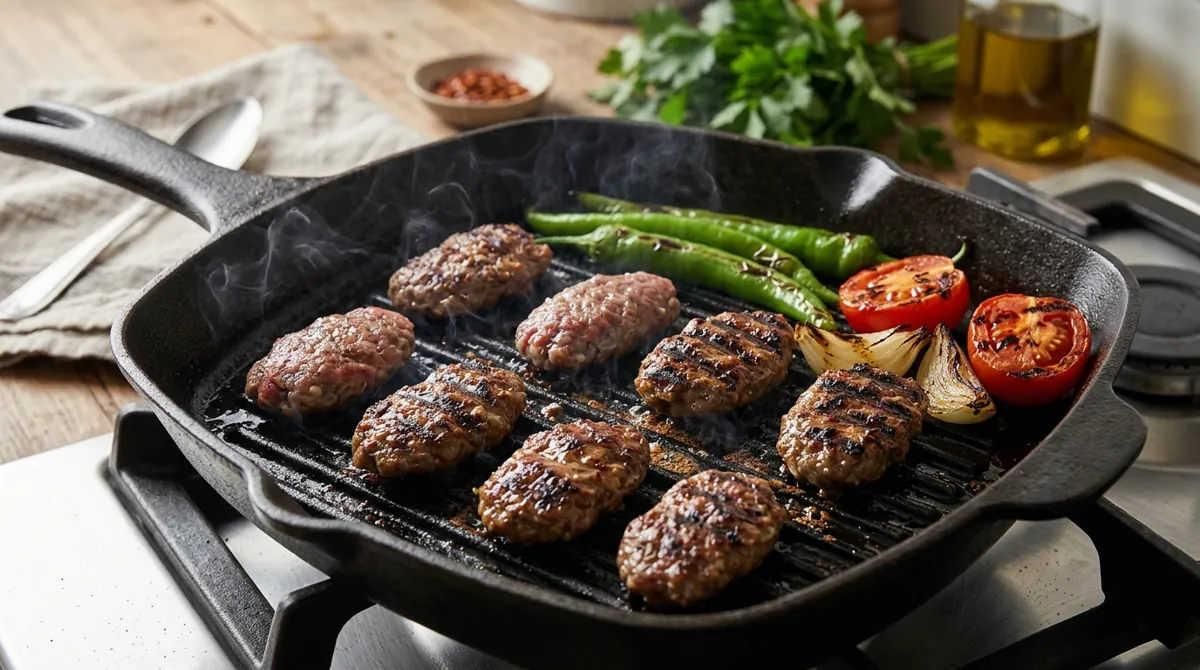 Step 6: Cook on a hot, lightly oiled grill pan, turning, until browned and cooked through