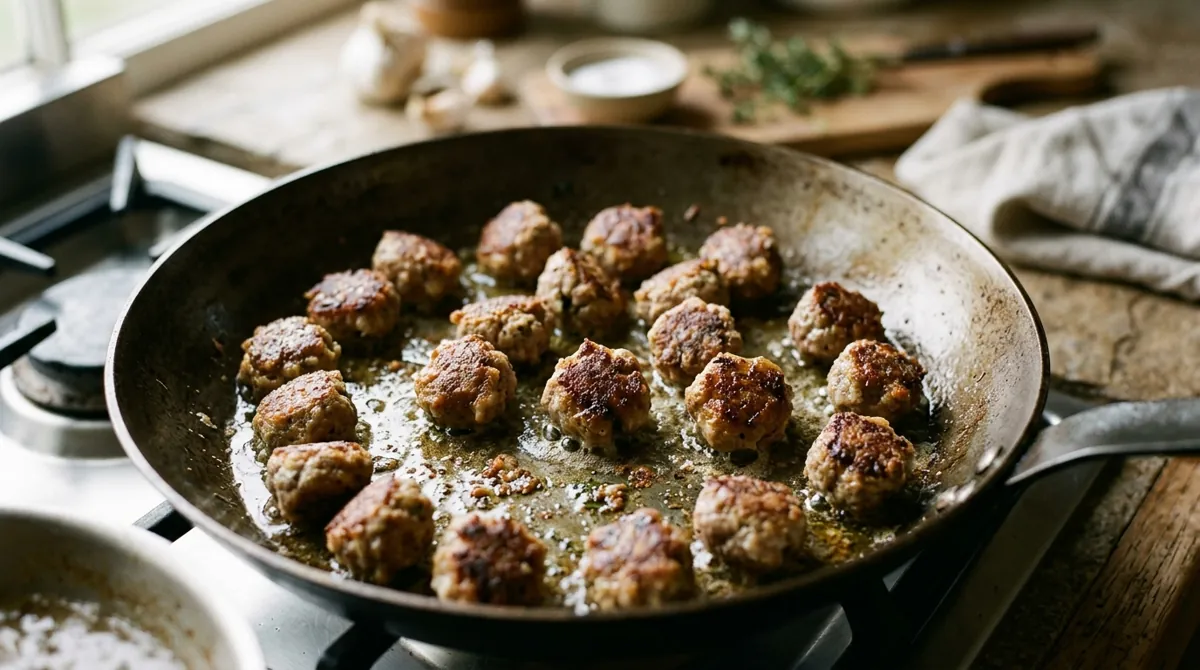 Step 3: Fry them slowly in the olive oil until browned on every side, then lift them out