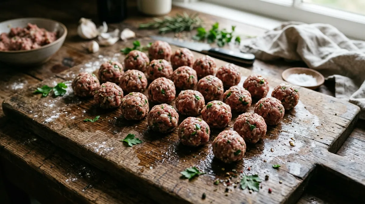 Step 5: With wet hands, roll balls about 1 tablespoon each, around the size of a walnut