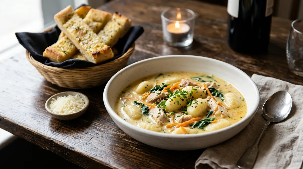 Creamy Chicken and Gnocchi Soup, Inspired by Olive Garden