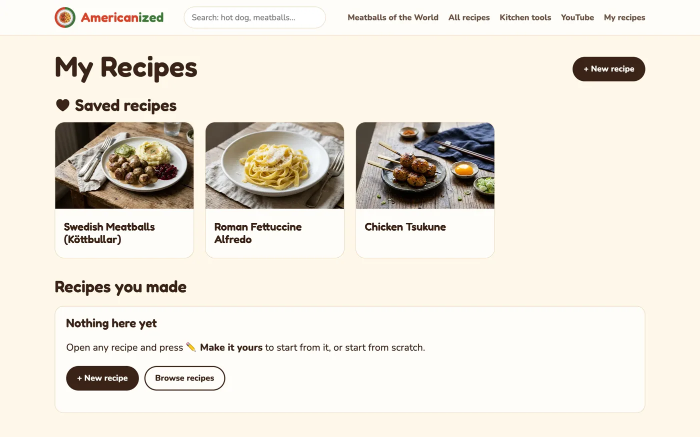 Saved recipes in My Recipes