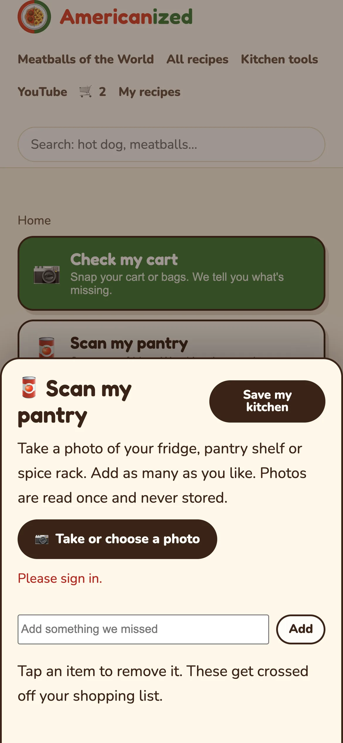 Pantry scan listing items found in a photo